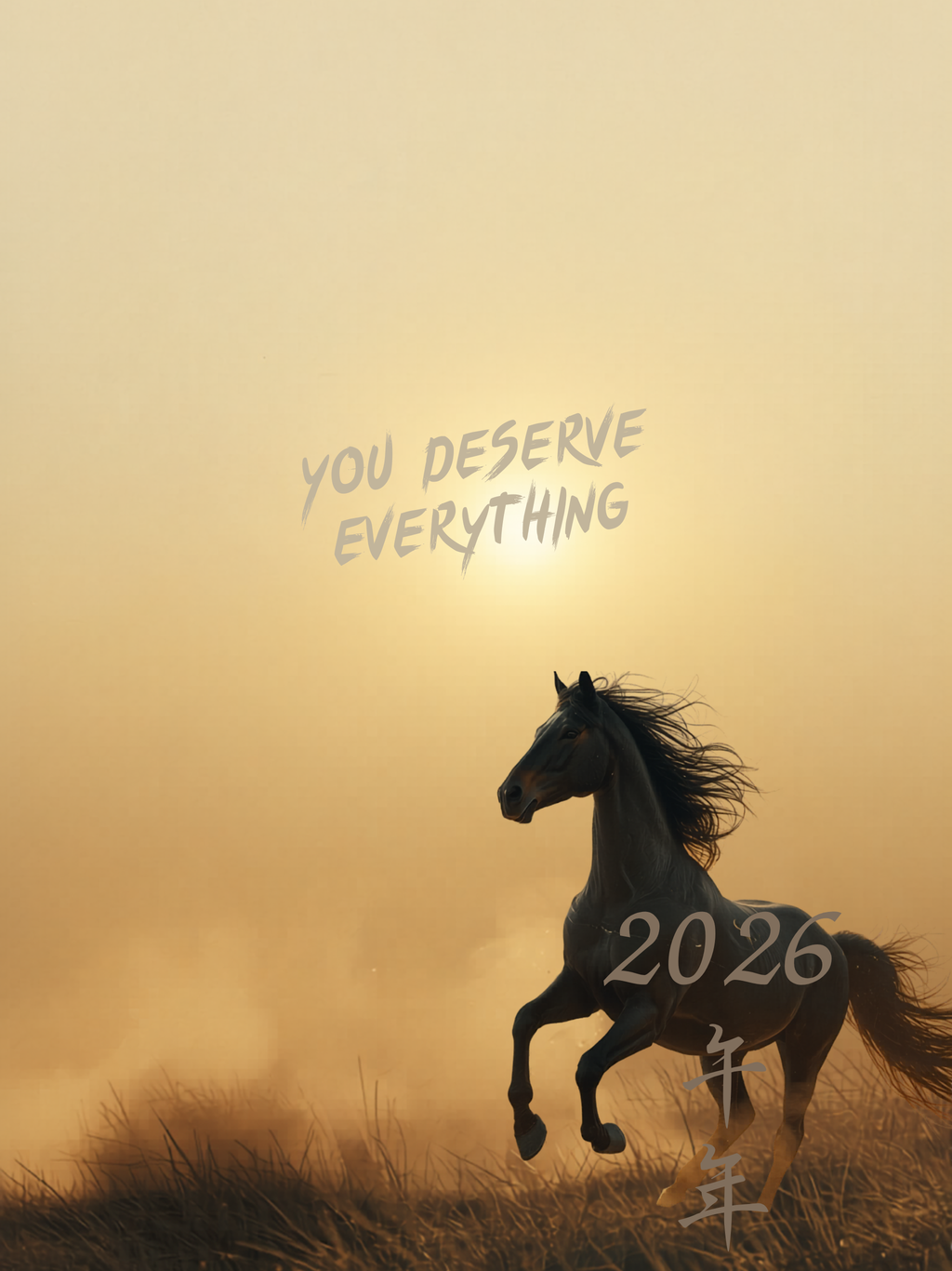 Golden Desert Galloping Horse - Open golden sky with distant horse, calm and spacious - Tablet wallpaper