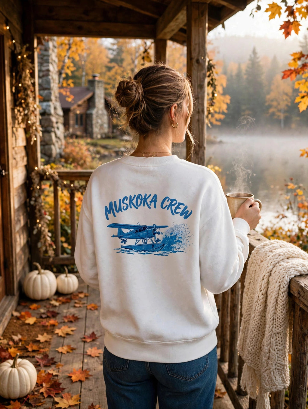 Muskoka Crew - Sweat-shirt avion en papier origami | Pull vintage style cottage | Vie au bord des lacs de l'Ontario
