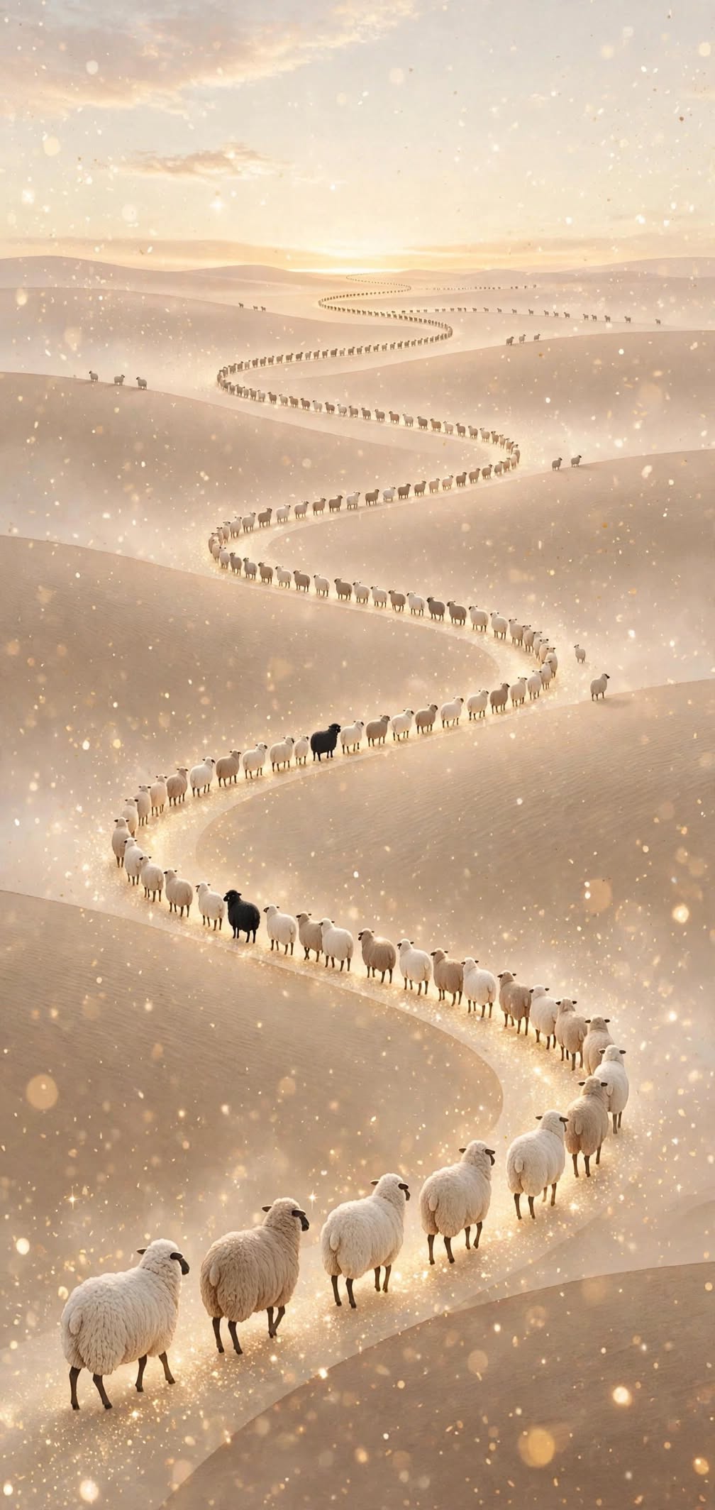 Golden Desert Counting Sheep - Healing Wallpaper
