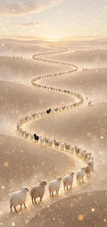 Golden Desert Counting Sheep - Healing Wallpaper