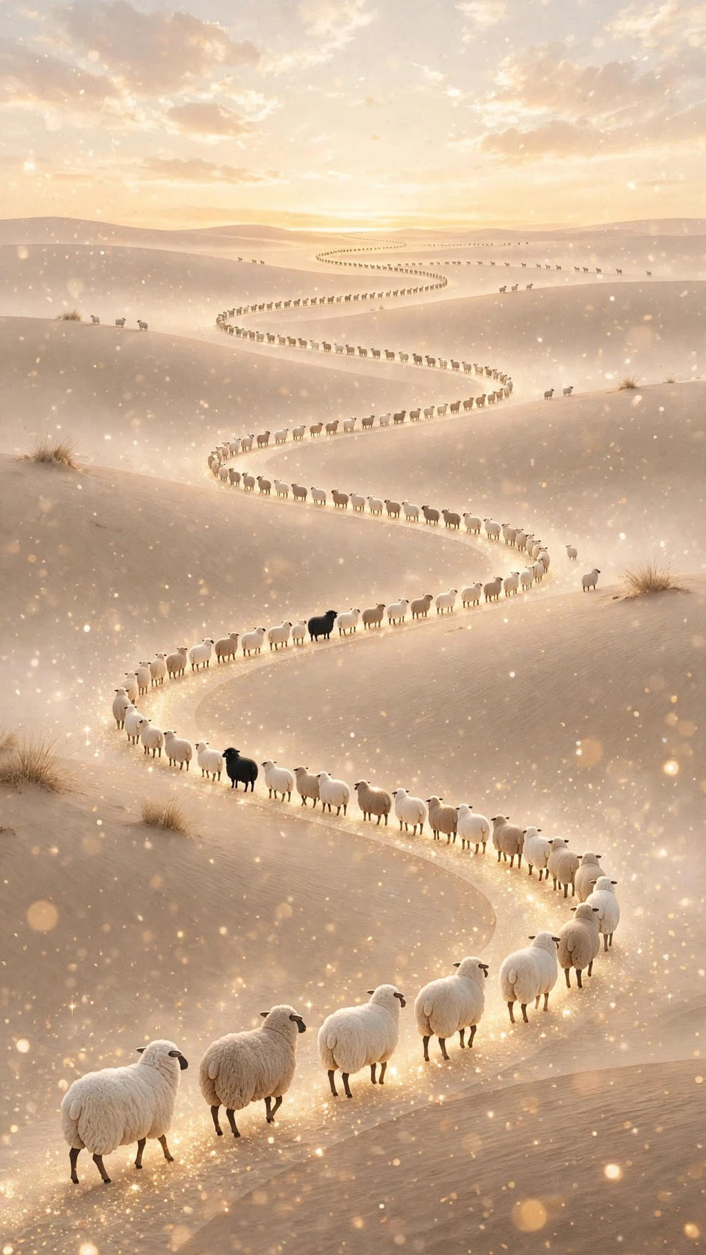 Golden Desert Counting Sheep - Healing Wallpaper