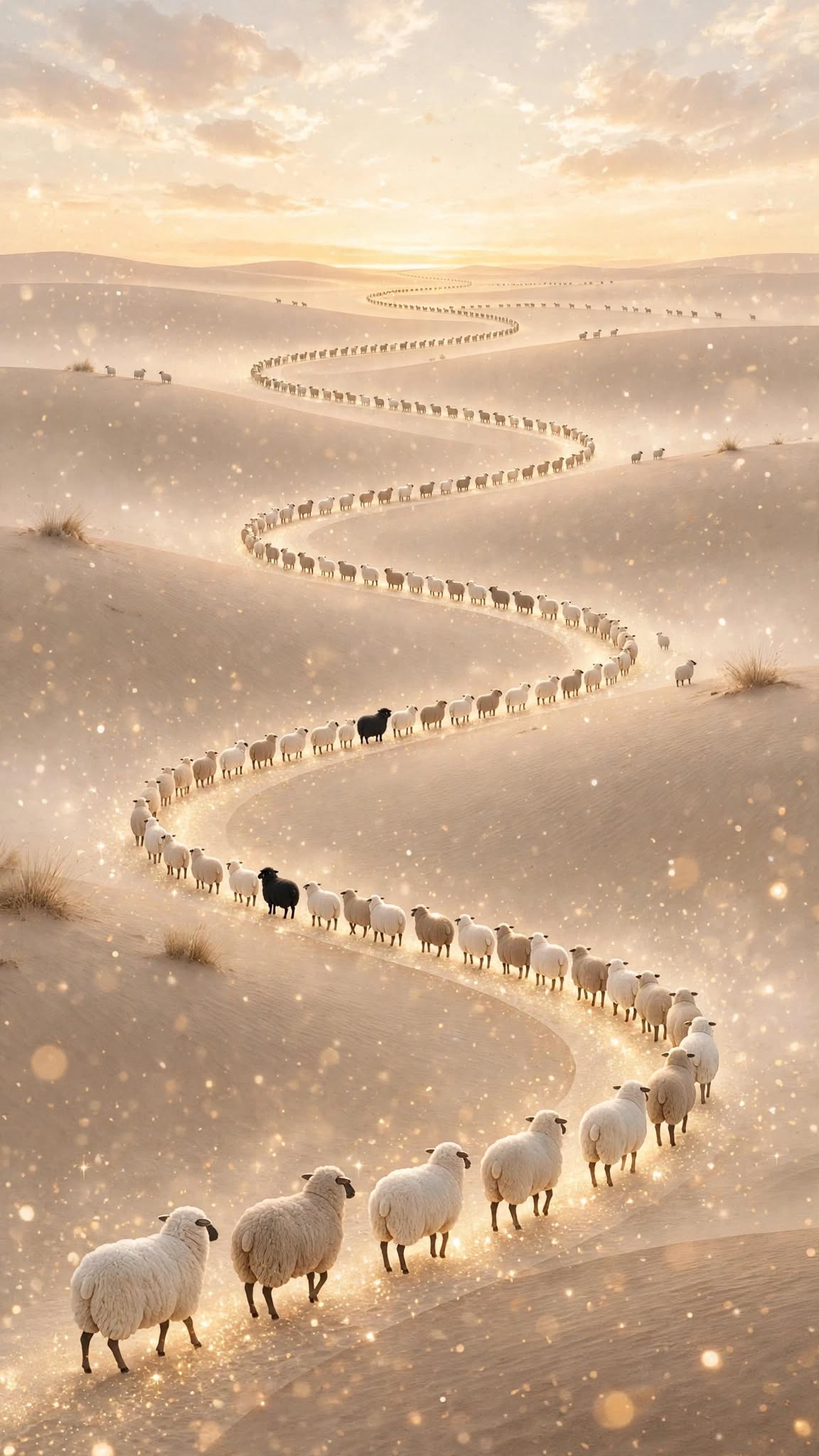 Golden Desert Counting Sheep - Healing Wallpaper