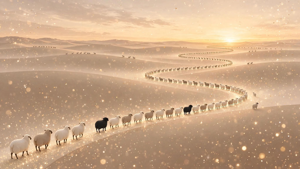 Golden Desert Counting Sheep - Healing Wallpaper
