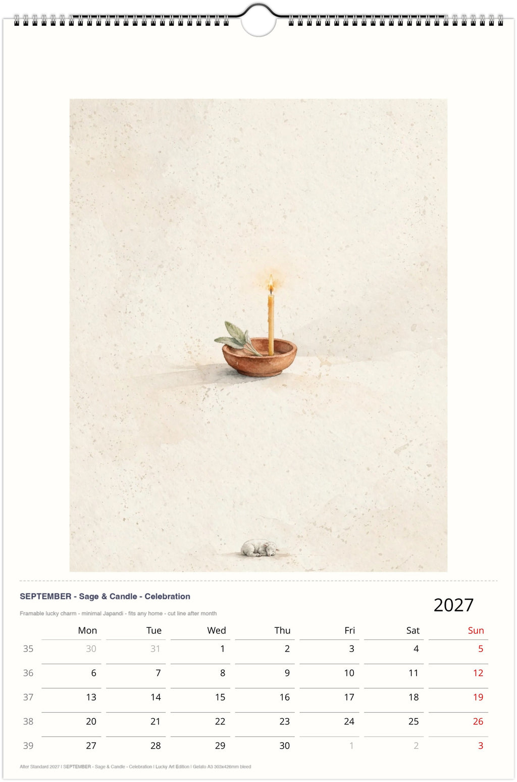 Calendrier artistique Japandi 2027 – Année du Mouton, impressions aquarelles encadrables (A3)