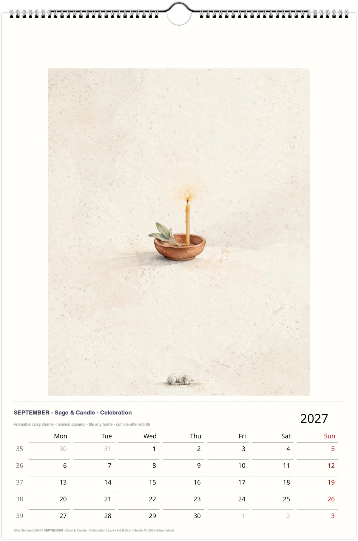 Calendrier artistique Japandi 2027 – Année du Mouton, impressions aquarelles encadrables (A3)